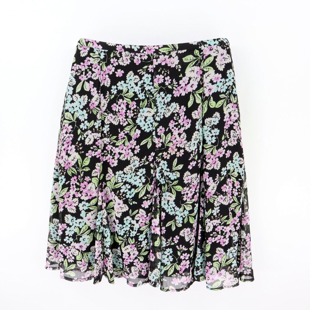 Sag Harbor‎ Pleated Skirt Womens Size L Multicolor Floral Polyester Lined Zipper
